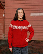 Alvøen Women's Cardigan Red & White - Susan Fosse