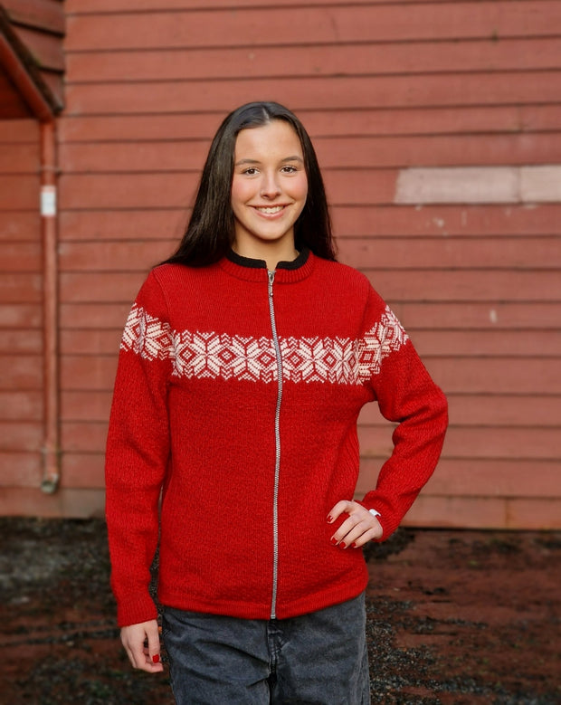 Alvøen Women's Cardigan Red & White - Susan Fosse